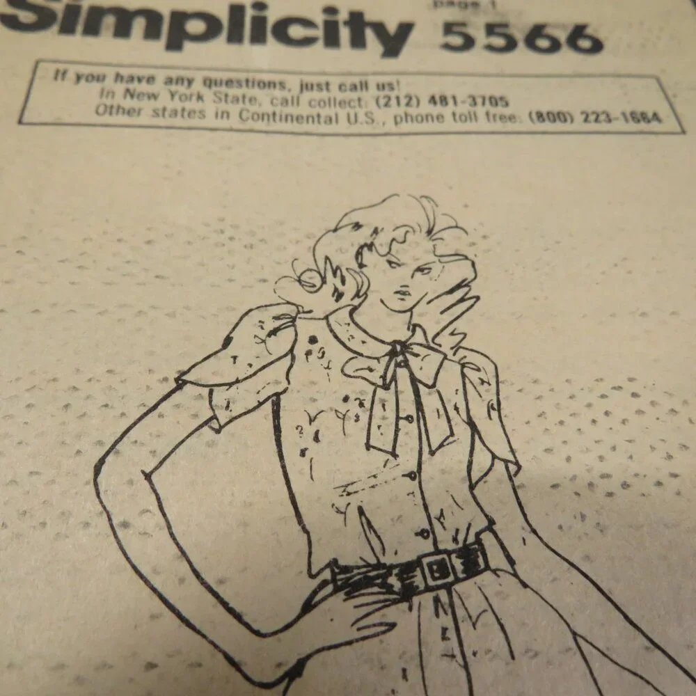 Simplicity 5566 clothing pattern Dress Bow Blouse Hand Tie size 8-10